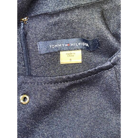 Womens Tommy Hilfiger Navy Metallic Cap Sleeve Fitted Knee Length Zip‎ Dress 8 - Picture 7 of 9